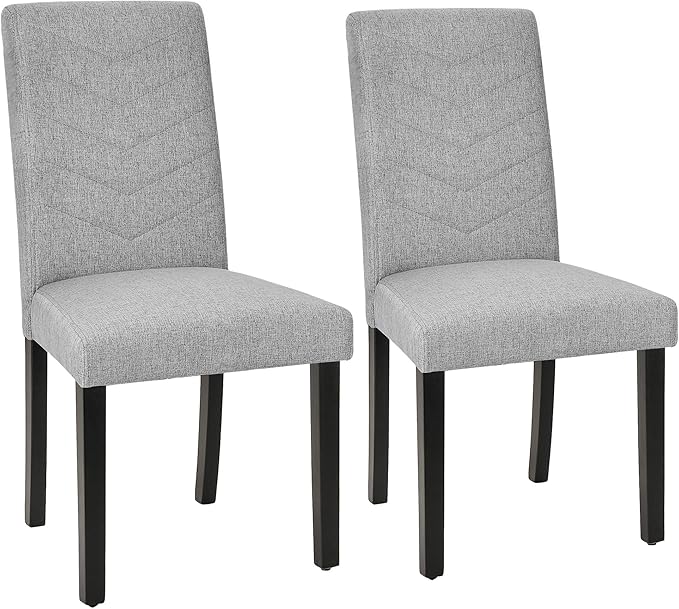 VECELO Upholstered Dining Chairs Set of 2, Fabric Wood Legs High Back for Kitchen Living Room, Light Gray