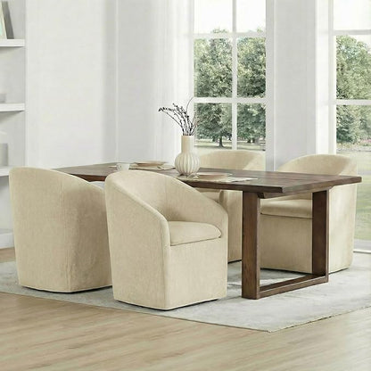KISLOT Upholstered Dining Chairs Set of 1 with Casters, Modern Side Barrel Armchair with Washable Slipcover & Sturdy Metal Frame for Diningroom Bedroom Livingroom Reading Room, Sand Fabric