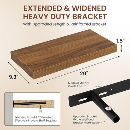 Dreamland 20 Inches Floating Shelves for Wall, 9.3" Deep Long Floating Shelves Set of 2, Large Display & Storage Shelf, Wall Shelf for Bathroom Bedroom Living Room Kitchen Office, Walnut