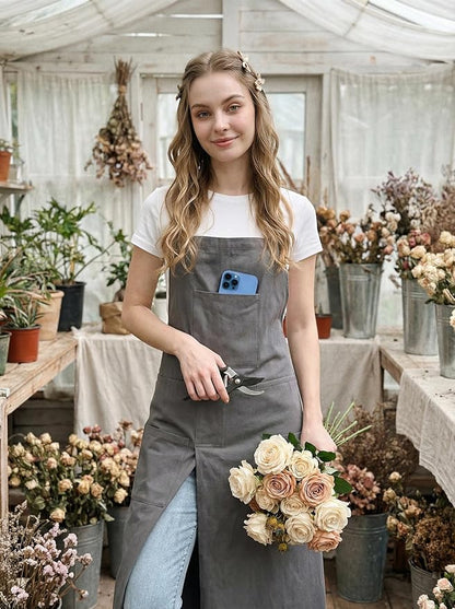 Molaxhome Split Apron with 3 Pockets,Unisex Pottery Apron with Adjustable Strap for Kitchen Ceramics