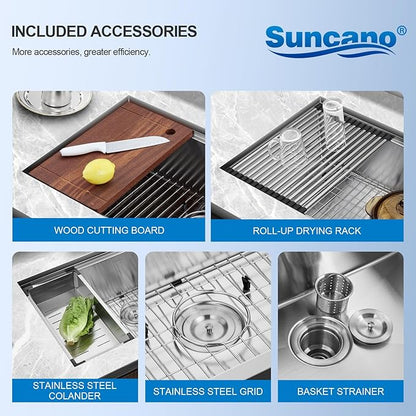33 Inch Undermount Kitchen Sink Workstation, Stainless Steel Kitchen Sinks Single Bowl, Handmade Large Undermount Sink 33x19x10 with Accessories