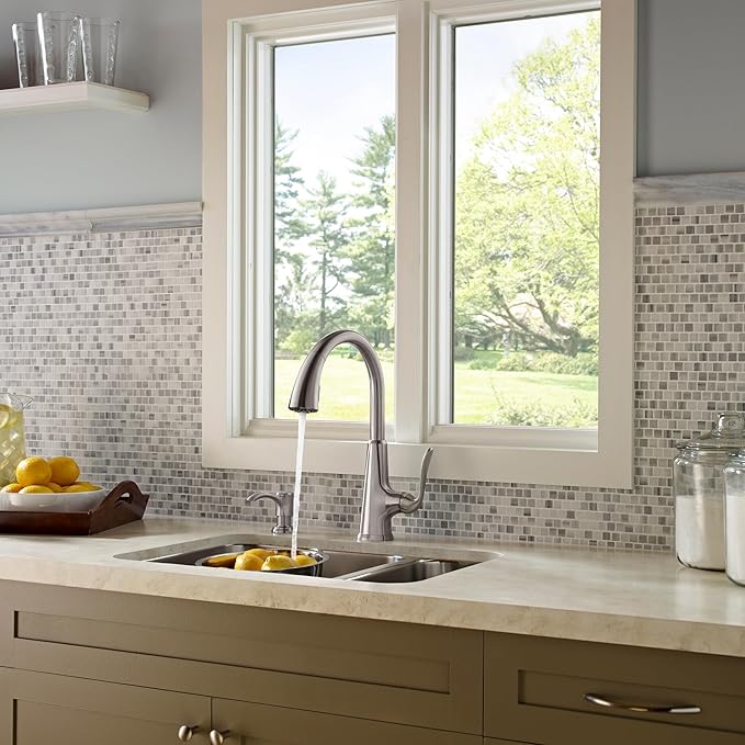 Pfister Pasadena Kitchen Faucet with Pull Down Sprayer and Soap Dispenser, Single Handle, High Arc, NSF Certified, Stainless Steel Finish, F5297PDS