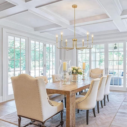 Gold Chandelier, 6-Light Farmhouse Chandeliers for Dining Room, Rustic Candle Chandelier Light Fixture, Industrial Modern Chandeliers Lighting for Kitchen Living Room Foyer Entrance