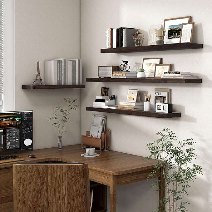 Axeman Floating Shelves for Wall, Rustic Elm Wood 56'' W x 8" D Wall Shelf with Invisible Bracket, Large Long Wall Mounted Storage Shelves for Living Room, Bedroom, Kitchen, Bathroom Decor, Walnut