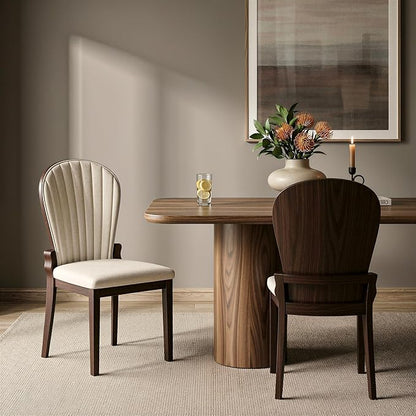 LIKIMIO Dining Chairs Set of 2, Solid Wood Frame with 19.6" Wide Leather Upholstered Seat, Modern Kitchen Chair, 350lbs Capacity, Ideal for Big & Tall Adults & Family for Dining Room, Beige