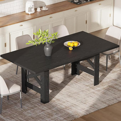 IDEALHOUSE 71" Long Dining Table for 6-8, Farmhouse Wooden Barn Kitchen Table for 6, Triangular Legs, Large Dining Room Table w/Thick Tabletop, Sturdy Frame, for Dinner, Kitchen, Office, Rustic Black