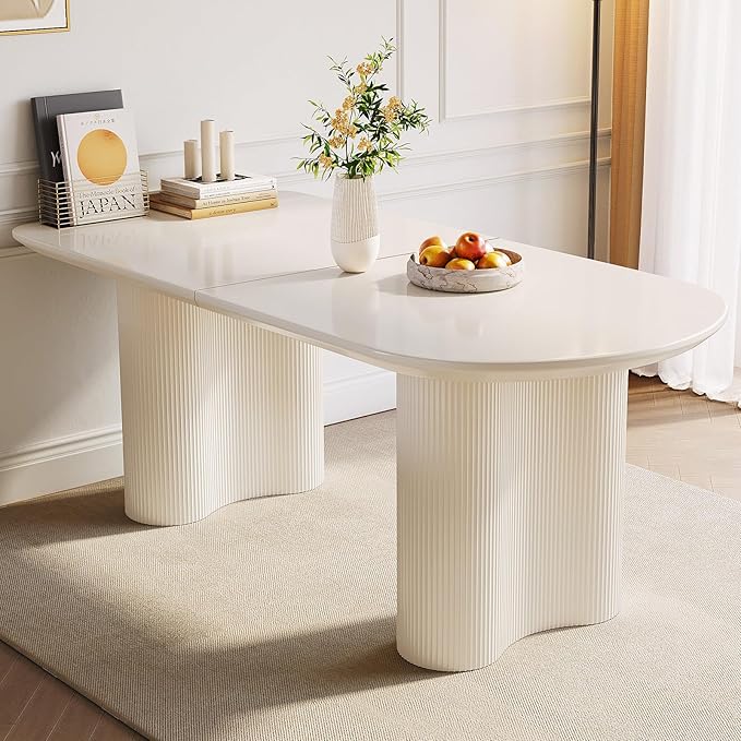 White Oval Dining Table for 4-6, 62.99" Modern Funky Kitchen Table with Powerful Ripple Support Legs for Dining Room, Kitchen, Home Office