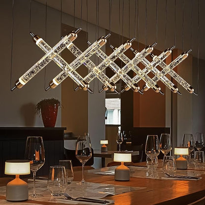 55" LED Rectangular Crystal Chandeliers for Dining Room, Modern Rectangle Crystal Chandelier, Luxury, Dimmable LED with Remote, for Kitchen Island, Dining Room