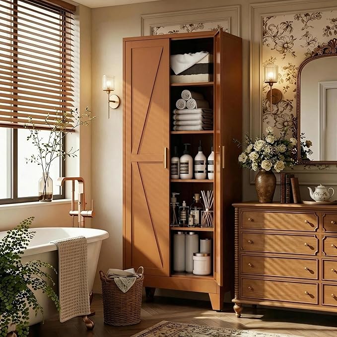 71" H Metal Storage Cabinet,Food Pantry Cabinets with Doors,Tall Cabinet,Kitchen Pantry Storage Cabinets