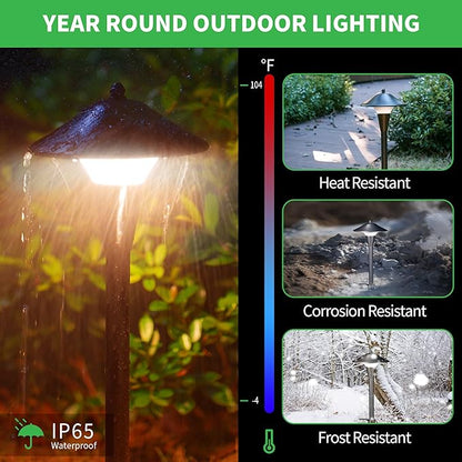 Outdoor Pathway Lights Wired 12V, 2700K/3000K/3500K/4000K/5000K Selectable Landscape Path Light LED, Waterproof Walkway Fixture Mushroom, ORB Aluminum for All Weather Garden Yard (8 Pack)