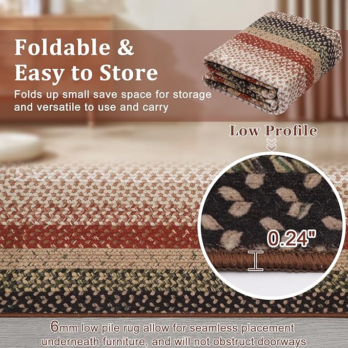 Imitation Braided Collection-Print Washable Area Rug 9 x 12 Rug for Living Room Modern Rugs for Bedroom Large Area Rug Non Slip Throw Rugs Stain Resistant Carpet for Nursery Dining Room 9'x12'