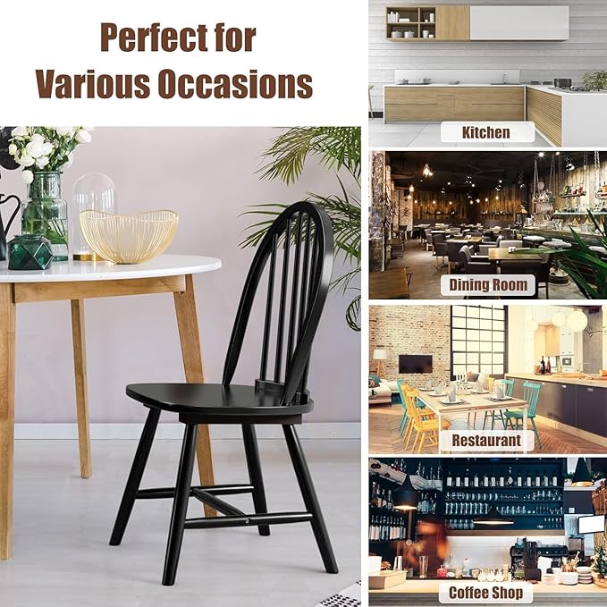 SIMOE Windsor Dining Chairs Set of 4, Farmhouse Wood Dining Chairs with Solid Wood Legs, Spindle Back Kitchen Chairs for Living Dining Room, Black