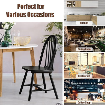 SIMOE Windsor Dining Chairs Set of 4, Farmhouse Wood Dining Chairs with Solid Wood Legs, Spindle Back Kitchen Chairs for Living Dining Room, Black