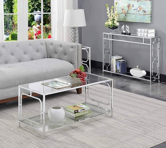 Convenience Concepts Omega Chrome Coffee Table, Clear Glass / Chrome Frame