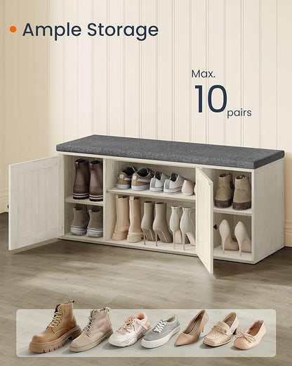 SONGMICS HOME Shoe Storage Bench, Superfast Toolless Assembly, Shoe Rack Cabinet with Door & Adjustable Shelf for Entryway/Living Room, 14 x 40.2 x 17.3 Inches, Rustic White and Slate Gray
