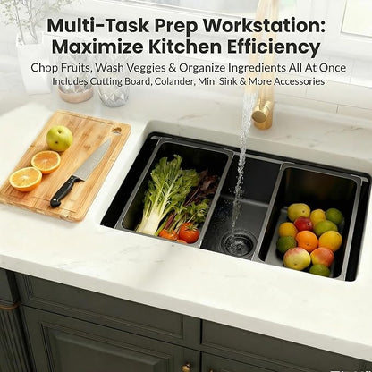 MILOSEN Black Undermount Kitchen Sink, 32x18 Inch T304 Black Stainless Steel Workstation Sink, 9 Inch Deep Single Bowl Kitchen Sink with Bottom Grid and Strainer, Modern Large Kitchen Sink