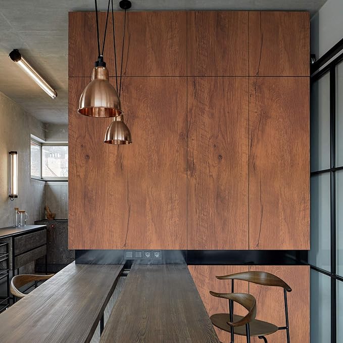 Decoroom Peel and Stick Wood Grain Contact Paper 17.71"x118" Brown Wooden Look Wall Paper Self-Adhesive Wood Wallpaper Removable Vinyl Film Easy to Apply for Old Furniture Kitchen Cabinets Countertop