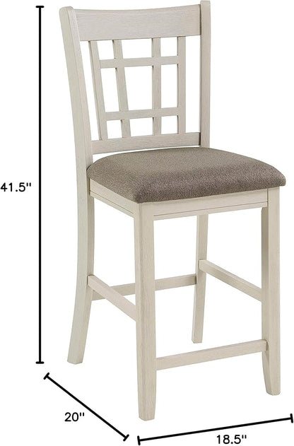 Lexicon Dante Counter Height Chair (Set of 2), Wood Frame Kitchen Island Chair with Upholstered Fabric Seat and Lattice Back Design, Easy Assembly, Antique White