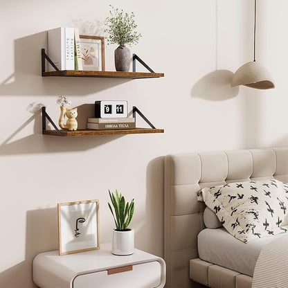 Acovy Deep Floating Shelves,24" Wx10 D Floating Shelf for Wall Set of 2,Hanging Storage Shelf with Metal Brackets,Wide Display Wall Shelves for Living Room,Bedroom,Bathroom,Kitchen,Rustic Brown