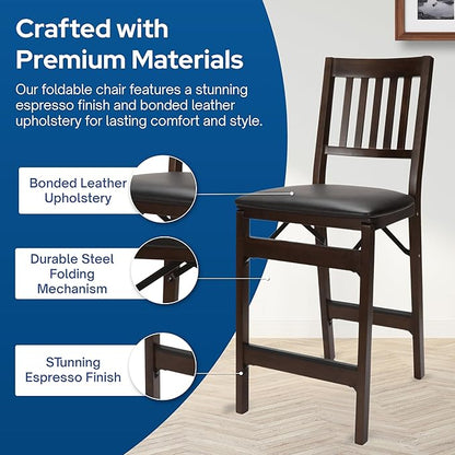 Stakmore Folding Counter Height Stools, Espresso with Bonded Leather Set of 2