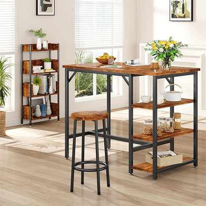 IBUYKE 40”H Bar Table with 3 Storage Shelves, High Dining Table for Kitchen, Rustic Brown Counter Table, Industrial Standing Computer Desk UTMJ054H