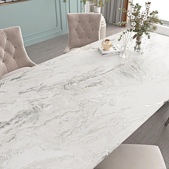 Wallercity Matte Beige/Silver Marble Contact Paper for Counter Top Marble Peel and Stick Wallpaper Countertops Vinyl Waterproof Self Adhesive Wall Paper for Cabinets Removable Kitchen Table Top Film