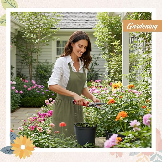 100% Cotton Aprons with Pockets Pinafore Dress for Women Vintage Cute Aprons for Kitchen Baking Gardening Painting