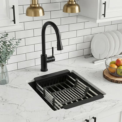 MILOSEN Black Bar Sink, 13×15 Inch Small Undermount/Drop in Black Wet Bar or Prep Sink, 9 Inch Deep Granite Composite Outdoor RV Single Bowl Basin with Accessories, Small Quartz Camper Sinks