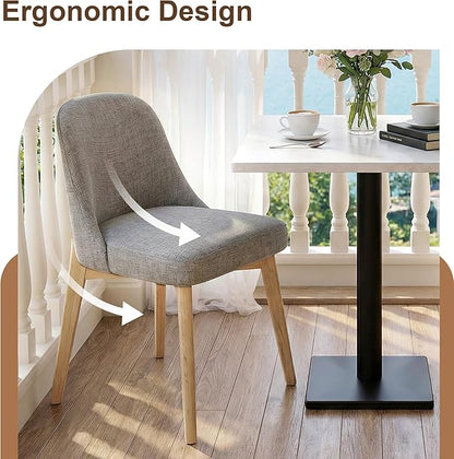 Casaphoria Set of 2 Upholstered Dining Chairs, Light Grey Fabric Kitchen Chairs with Oak Wood Legs, Modern Accent Chairs for Dining Room, Living Room or Kitchen
