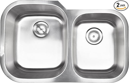 MSI 31 inch Undermount 60/40 Double Bowl 18 Gauge Stainless Steel Kitchen Sink and Strainer