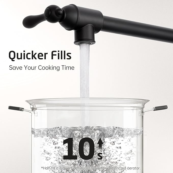 KES Upside Down Pot Filler Faucet with Heat-Resistant Cartridge, 26'' No Lead 18/8 Stainless Steel Over Stove Kitchen Pot Filler Faucets with Double Joints 360° Swing Arm Wall Mount, Black