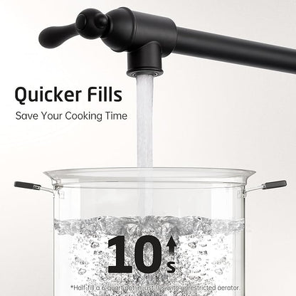 KES Upside Down Pot Filler Faucet with Heat-Resistant Cartridge, 26'' No Lead 18/8 Stainless Steel Over Stove Kitchen Pot Filler Faucets with Double Joints 360° Swing Arm Wall Mount, Black
