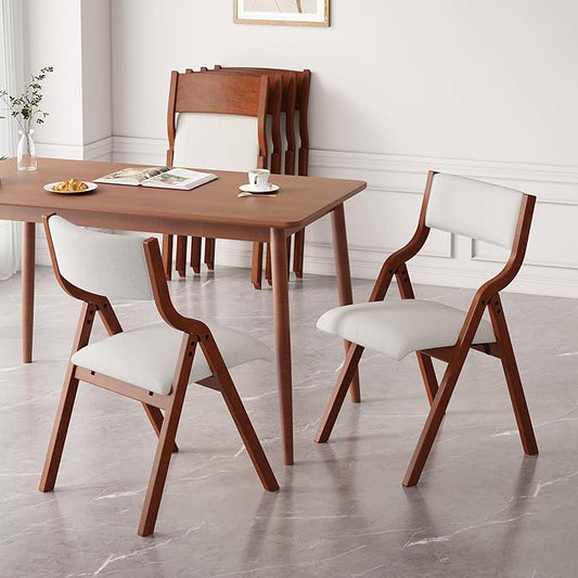 Ball & Cast Upholstered Folding Dining Chairs Set of 2, Foldable Wooden Chair 2-Pack, Portable Office Meeting-Chair for Kitchen Outdoor Activity, Easy Carry & Storage, Cherry+Cream