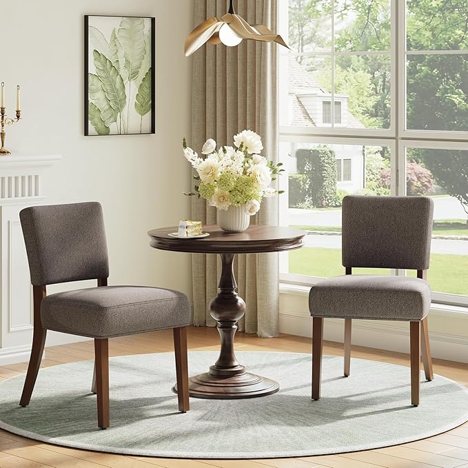 COLAMY Upholstered Dining Chairs Set of 2, Fabric Kitchen Chairs with Padded Seat & Back, Solid Wood Legs, Modern Simple Dining Room Chairs for Kitchen, Dining Room, Living Room, Brown