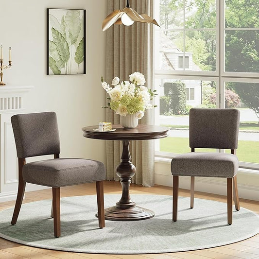 COLAMY Upholstered Dining Chairs Set of 2, Fabric Kitchen Chairs with Padded Seat & Back, Solid Wood Legs, Modern Simple Dining Room Chairs for Kitchen, Dining Room, Living Room, Brown