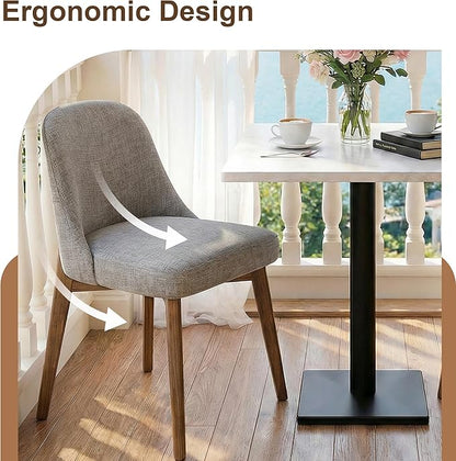 Casaphoria Set of 2 Dining Room Chairs, Mid Century Modern Accent Chairs with Cushioned Seat and Weathered Oak Wood Legs, Light Grey Fabric Dining Chairs for Kitchen, Bedroom, or Office Use