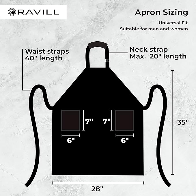 Ravill Waterproof Apron For Men and Women - 2 Pockets - 35" Long Multi Purpose Work Aprons for Dishwashing, Dog Grooming