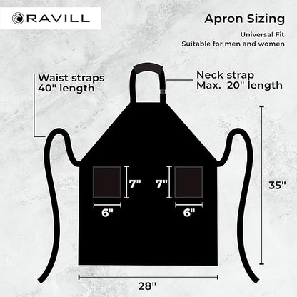 Ravill Waterproof Apron For Men and Women - 2 Pockets - 35" Long Multi Purpose Work Aprons for Dishwashing, Dog Grooming