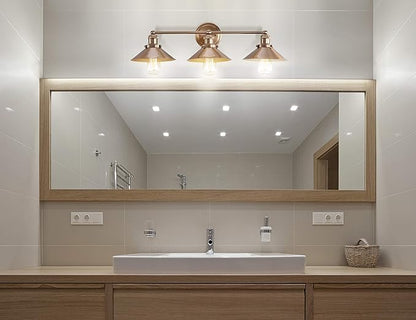 JONATHAN Y 26.5" Brass Gold 3-Light Industrial Farmhouse Metal Vanity Light Wall Sconce, Metal Shade for Bathroom Mirror, Kitchen, Entryway, LED Bulb Included (JYL7431A)