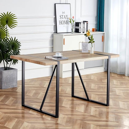 55" Extendable Island Table, Rustic Dining Table with Metal Frame, Mid Century Dining Table for Kitchen Dining Living Room, Rustic Brown