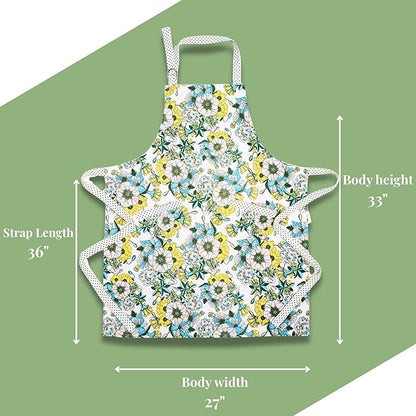 100% Cotton Printed Kitchen Apron with 2 Pockets for Men and Women – Adjustable Chef Apron - Machine Washable