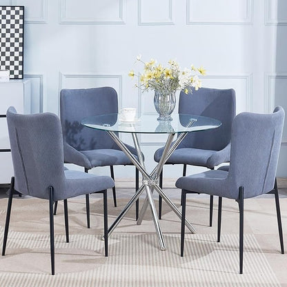 Round Glass Dining Table,Clear Kitchen Table with Tempered Glass Tabletop and Tripod Chrome Legs,Round Glass Table for Restaurant/Dining Room 35.43" D x 35.43" W x 29.5" H (Silver- 4 Legs)