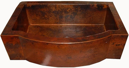Apron Front Farmhouse Kitchen Single Bowl Mexican Hand Hammered Copper Sink
