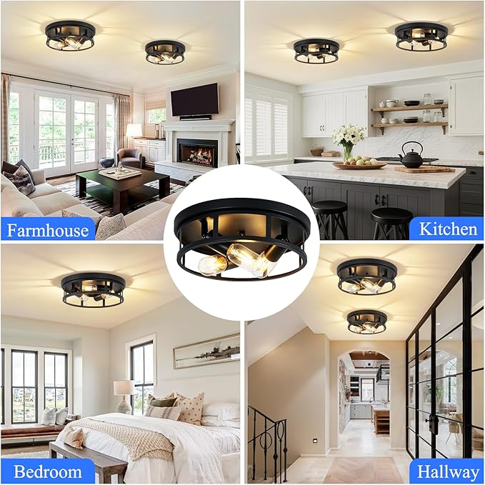 SKEJAO Ceiling Light Fixture,Black Flush Mount Ceiling Light,13 Inch Hallway Light fixtures Ceiling,Light Fixtures Ceiling Mount for Farmhouse,Kitchen (1, 13 inch)