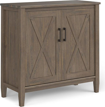 SIMPLIHOME Ela Storage Cabinet - 32 inch Wide Solid Wood 2-Shelf Low Storage Cabinet in Smoky Brown, Transitional Accent Cabinet for Entryway or Living Room with Shaker Style Doors and Shelves