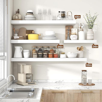 Heimlove 36 Inch White Floating Shelves for Wall,10 Deep Wood Shelves with Invisible Brackets,Wall Mounted Storage & Display Shelves for Bedroom,Living Room,Kitchen,Office
