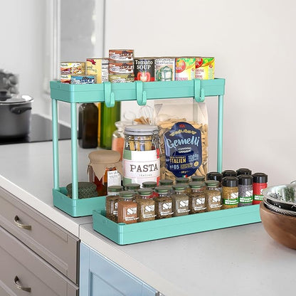 Simple Houseware 3-Tier Slim/Narrow Storage Cart with Handle, 5.5'' Wide x 26.5'' Height Rolling Organizer for Kitchen, Bathroom, Laundry Room - Turquoise