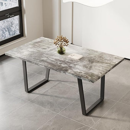 BROVAVE 63" Waterproof Polished Island Table, Rustic Dining Table with Classic MDF Finish, Mid Century Dining Table with 6-Person Capacity for Family Gatherings, Gray