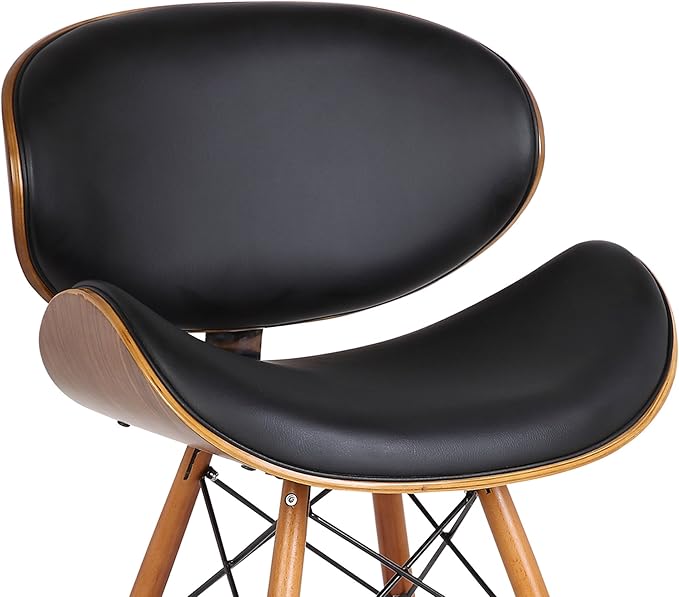 Armen Living Cassie Dining Chair in Black Faux Leather and Walnut Wood Finish 20D x 21W x 31H in