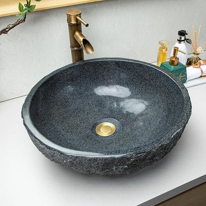100% Pure Hand Carved Surface Bathroom Sinks - Dark Gray Stone Vanity Sinks - Black Speckled Vanity Sinks, Personalized Sinks, Rustic Farmhouse Style